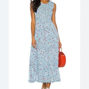 Banjanan Isha Dress in Delph Bird Wave Blue Print Floral Maxi Size L